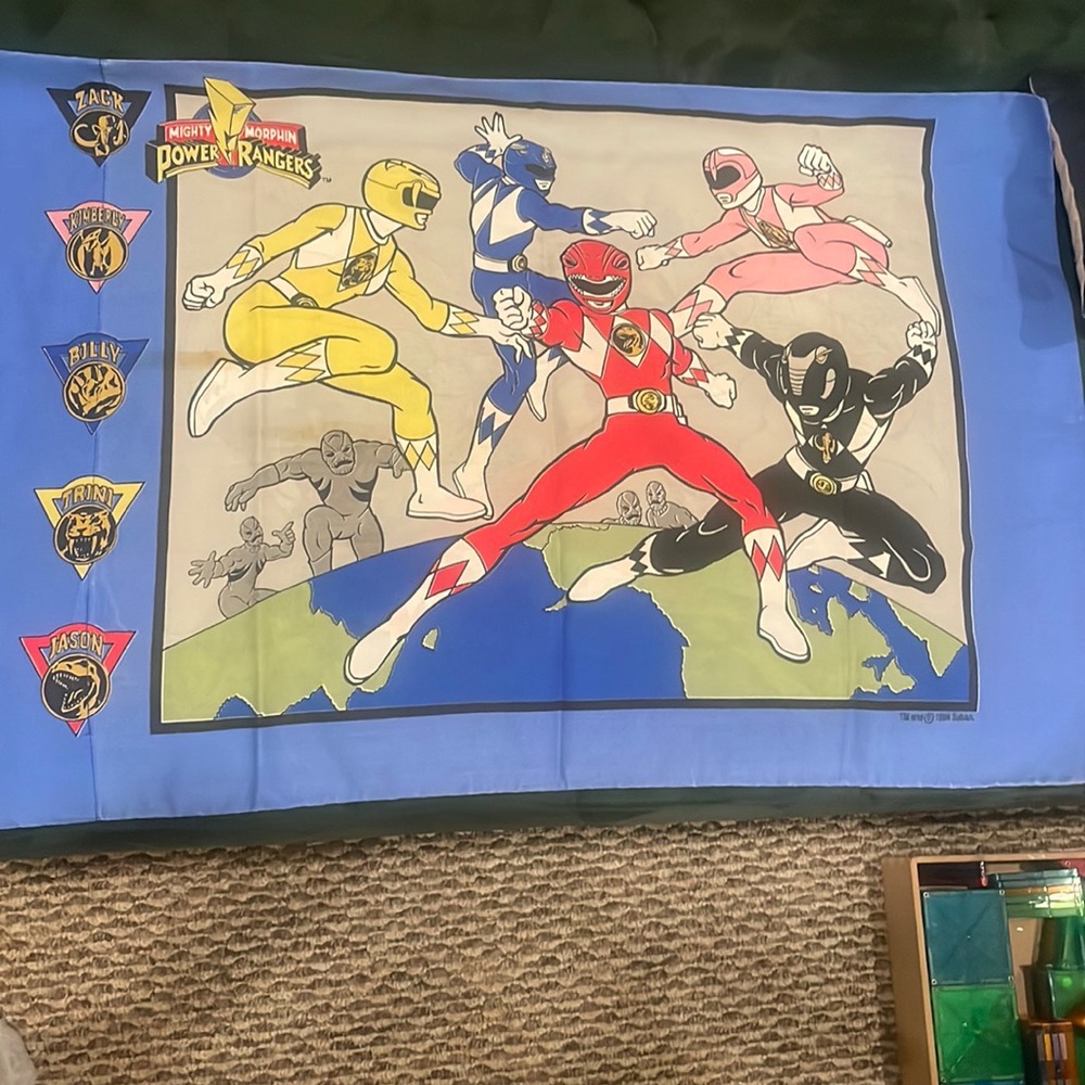 Power Rangers Vintage Pillow Case, Standard Size Saban 1994 Made in USA